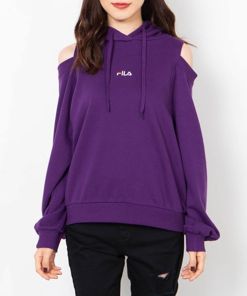 FILA（フィラ）の「∴WEGO/FILA別注オープンショルダープルパーカー（パーカー・レディース・ホワイト/ブラック/パープル/グリーン・FREE）」の18枚目の写真