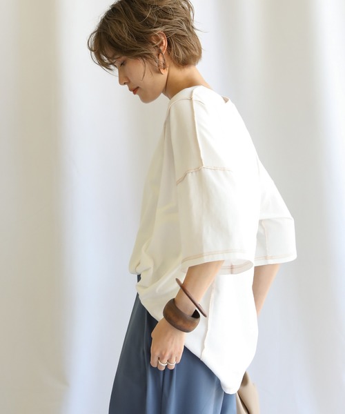 select MOCA(セレクトモカ)の「2021 SS リンキングカットソートップス(Tシャツ/カットソー・レディース・オフホワイト/ミント/ライラック/グレイッシュベージュ/ライトカーキ・FREE)」の14枚目の写真