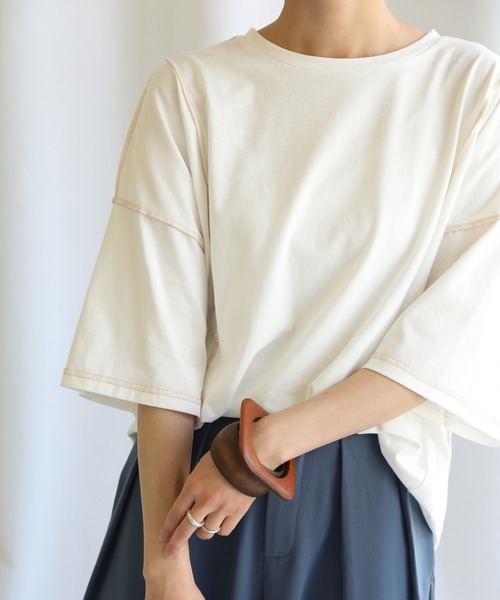 select MOCA(セレクトモカ)の「2021 SS リンキングカットソートップス(Tシャツ/カットソー・レディース・オフホワイト/ミント/ライラック/グレイッシュベージュ/ライトカーキ・FREE)」の13枚目の写真