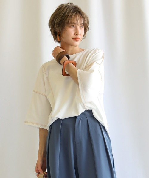 select MOCA(セレクトモカ)の「2021 SS リンキングカットソートップス(Tシャツ/カットソー・レディース・オフホワイト/ミント/ライラック/グレイッシュベージュ/ライトカーキ・FREE)」の18枚目の写真