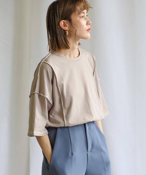 select MOCA(セレクトモカ)の「2021 SS リンキングカットソートップス(Tシャツ/カットソー・レディース・オフホワイト/ミント/ライラック/グレイッシュベージュ/ライトカーキ・FREE)」の21枚目の写真