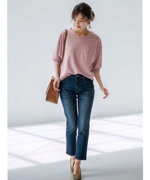 BELLUNA PLUS(ベルーナ)の「袖ギャザーデザインプルオーバー(Tシャツ/カットソー・レディース・コーラル/セージグリーン/ピンク/ネイビー・XX-LARGE/XXX-LARGE/XXXX-LARGE/MEDIUM/LARGE/X-LARGE)」の18枚目の写真