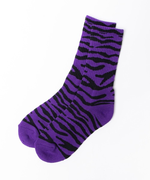 WEGO（ウィゴー）の「WEGO/ゼブラ柄リブソックス（ソックス/靴下・レディース・パープル/ホワイト・FREE）」の2枚目の写真