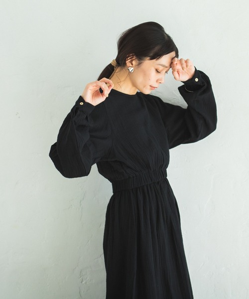 セール ダブルガーゼ 袖ボリューム ウエストゴム 長袖 ワンピース ワンピース Pairmanon ペアマノン のファッション通販 Zozotown