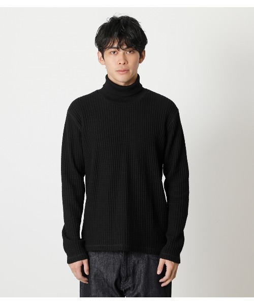AZUL by moussy(アズールバイマウジー)の「HEAVY WAFFLE TURTLENECK TOPS/ヘビーワッフルタートルネックトップス(Tシャツ/カットソー・メンズ・ホワイト/ブラック/杢グレー・SMALL/MEDIUM/LARGE/X-LARGE)」の7枚目の写真
