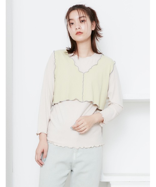 POU DOU DOU（プードゥドゥ）の「トタンテレコレイヤードトップスセット（Tシャツ/カットソー・レディース・キャメル/ブルー/アイボリー・3）」の2枚目の写真