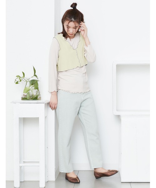 POU DOU DOU（プードゥドゥ）の「トタンテレコレイヤードトップスセット（Tシャツ/カットソー・レディース・キャメル/ブルー/アイボリー・3）」の5枚目の写真