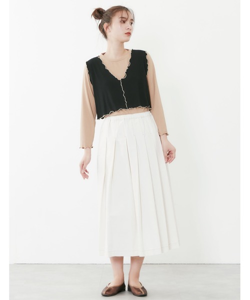 POU DOU DOU（プードゥドゥ）の「トタンテレコレイヤードトップスセット（Tシャツ/カットソー・レディース・キャメル/ブルー/アイボリー・3）」の9枚目の写真