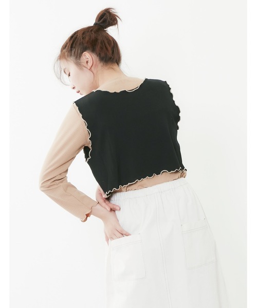 POU DOU DOU（プードゥドゥ）の「トタンテレコレイヤードトップスセット（Tシャツ/カットソー・レディース・キャメル/ブルー/アイボリー・3）」の13枚目の写真