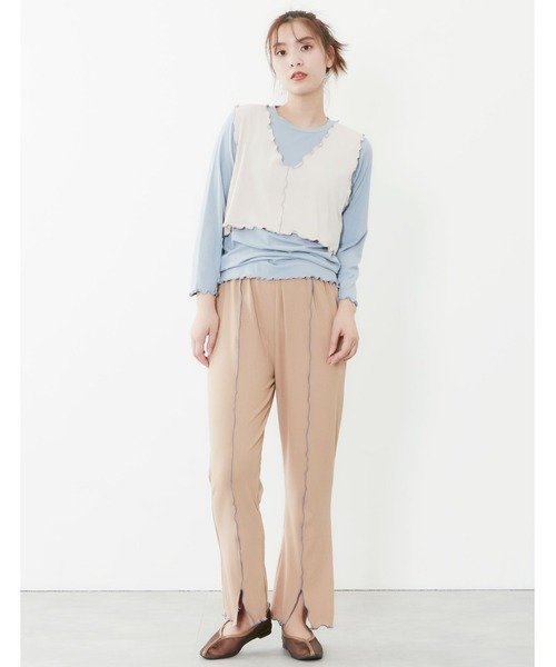 POU DOU DOU（プードゥドゥ）の「トタンテレコレイヤードトップスセット（Tシャツ/カットソー・レディース・キャメル/ブルー/アイボリー・3）」の14枚目の写真