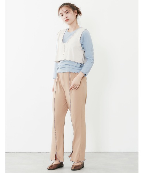 POU DOU DOU（プードゥドゥ）の「トタンテレコレイヤードトップスセット（Tシャツ/カットソー・レディース・キャメル/ブルー/アイボリー・3）」の15枚目の写真