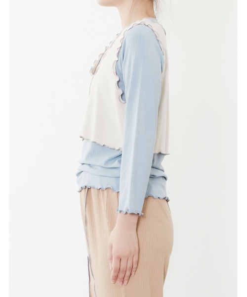 POU DOU DOU（プードゥドゥ）の「トタンテレコレイヤードトップスセット（Tシャツ/カットソー・レディース・キャメル/ブルー/アイボリー・3）」の21枚目の写真