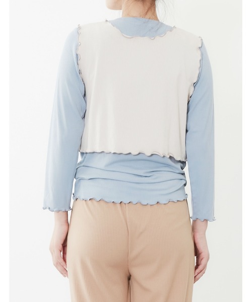 POU DOU DOU（プードゥドゥ）の「トタンテレコレイヤードトップスセット（Tシャツ/カットソー・レディース・キャメル/ブルー/アイボリー・3）」の22枚目の写真