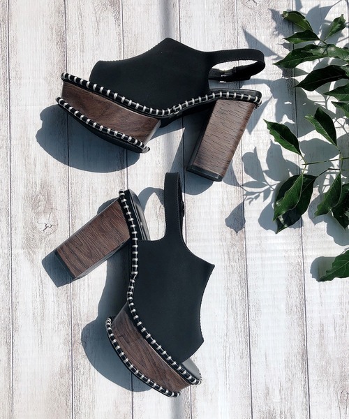 Noubel Voug Relax（ヌーベルヴォーグリラックス）の「ステッチデザイン太ヒール厚底バックストラップサンダル（サンダル・レディース・ホワイト/キャメル/ブラック・M/LL/S/L）」の17枚目の写真