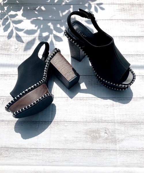 Noubel Voug Relax（ヌーベルヴォーグリラックス）の「ステッチデザイン太ヒール厚底バックストラップサンダル（サンダル・レディース・ホワイト/キャメル/ブラック・M/LL/S/L）」の19枚目の写真