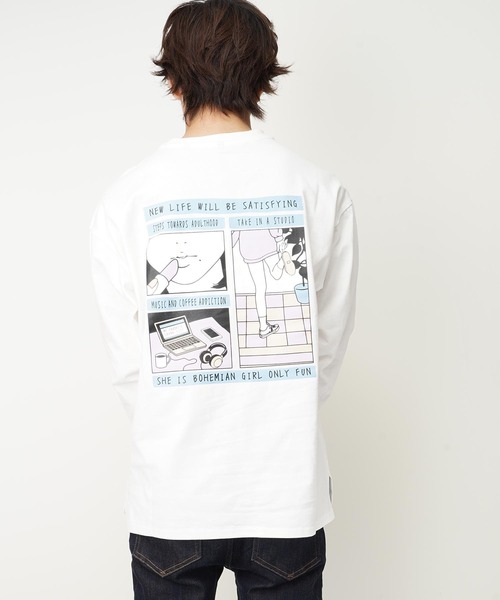 おしゃれスタ(オシャレスタ)の「ビッグシルエットバックプリントクルーネック長袖Tシャツ(IR) オーバーサイズ メンズ レディース(Tシャツ/カットソー・メンズ・ホワイト/ブラック/グレイッシュベージュ・M/L/XL)」の9枚目の写真