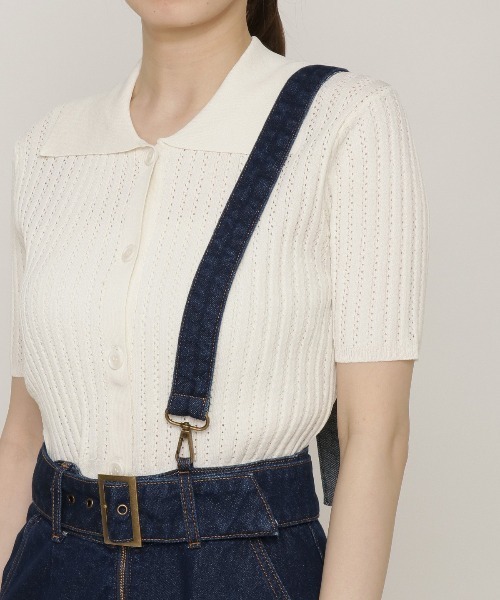 REDYAZEL（レディアゼル）の「サス付きデニムアシメヘムフレアスカート（スカート・レディース・ネイビー/オフホワイト/ブルー・SMALL/MEDIUM）」の13枚目の写真