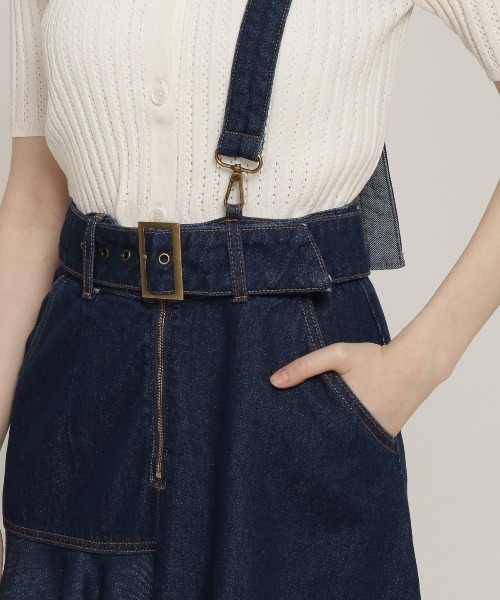 REDYAZEL（レディアゼル）の「サス付きデニムアシメヘムフレアスカート（スカート・レディース・ネイビー/オフホワイト/ブルー・SMALL/MEDIUM）」の22枚目の写真