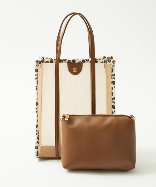 Rewde(ルゥデ)の「レオパードパイピングメッシュマルチトートバッグ(1R18-BA1627)(トートバッグ・レディース・ホワイト/ブラック/ブラウン・FREE)」の3枚目の写真