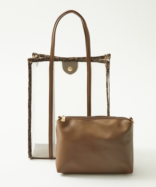 Rewde(ルゥデ)の「レオパードパイピングメッシュマルチトートバッグ(1R18-BA1627)(トートバッグ・レディース・ホワイト/ブラック/ブラウン・FREE)」の1枚目の写真