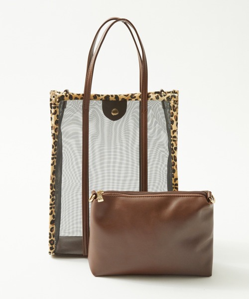 Rewde(ルゥデ)の「レオパードパイピングメッシュマルチトートバッグ(1R18-BA1627)(トートバッグ・レディース・ホワイト/ブラック/ブラウン・FREE)」の2枚目の写真