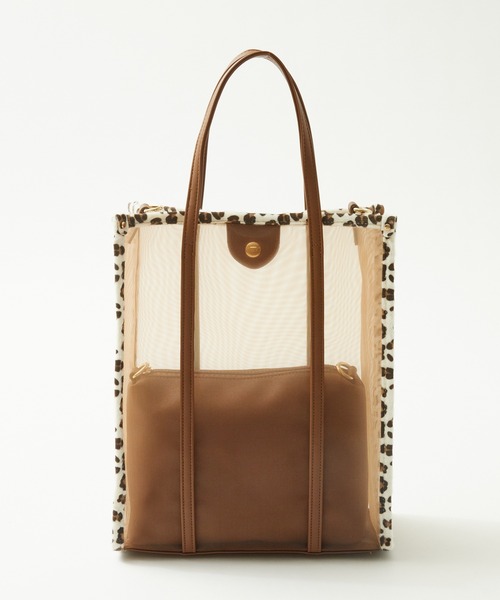 Rewde(ルゥデ)の「レオパードパイピングメッシュマルチトートバッグ(1R18-BA1627)(トートバッグ・レディース・ホワイト/ブラック/ブラウン・FREE)」の4枚目の写真