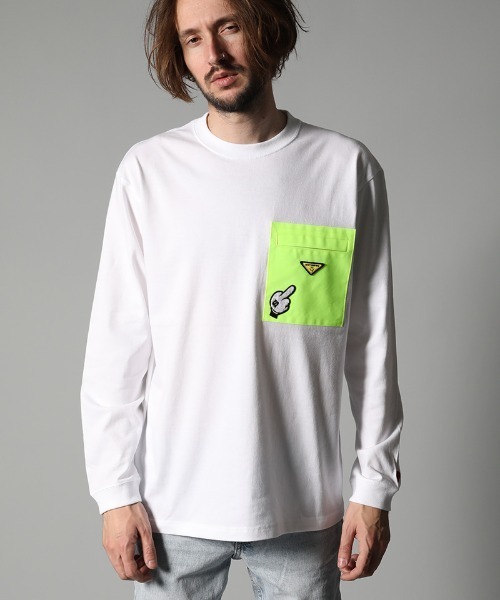 STUD MUFFIN(スタッドマフィン)の「mlt3395-5.6ozコットン天竺 サガラ&パッチポケット付 LS Tシャツ(Tシャツ/カットソー・メンズ・ブラック/ホワイト・3/2/4)」の3枚目の写真