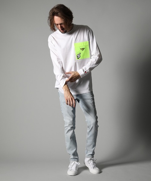 STUD MUFFIN(スタッドマフィン)の「mlt3395-5.6ozコットン天竺 サガラ&パッチポケット付 LS Tシャツ(Tシャツ/カットソー・メンズ・ブラック/ホワイト・3/2/4)」の4枚目の写真