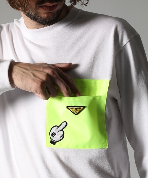 STUD MUFFIN(スタッドマフィン)の「mlt3395-5.6ozコットン天竺 サガラ&パッチポケット付 LS Tシャツ(Tシャツ/カットソー・メンズ・ブラック/ホワイト・3/2/4)」の7枚目の写真