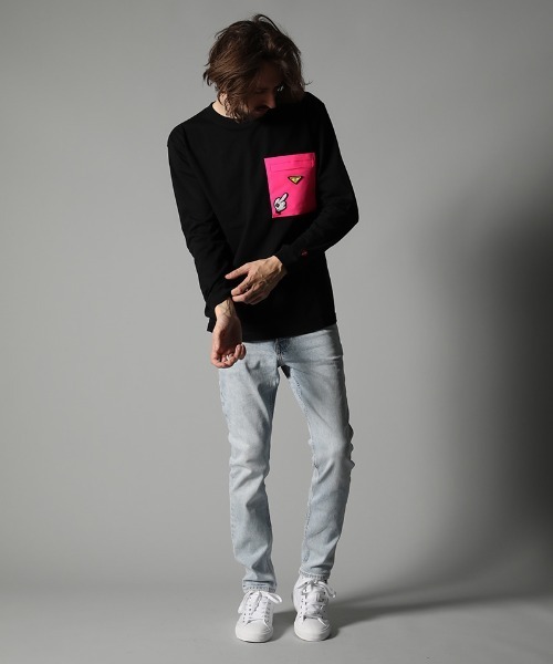 STUD MUFFIN(スタッドマフィン)の「mlt3395-5.6ozコットン天竺 サガラ&パッチポケット付 LS Tシャツ(Tシャツ/カットソー・メンズ・ブラック/ホワイト・3/2/4)」の10枚目の写真