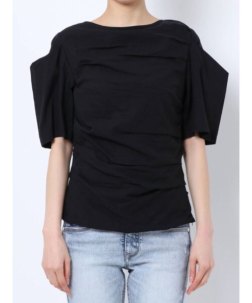 EMODA(エモダ)の「ギャザータックスリーブトップス(Tシャツ/カットソー・レディース・ホワイト/ブラック・FREE)」の8枚目の写真
