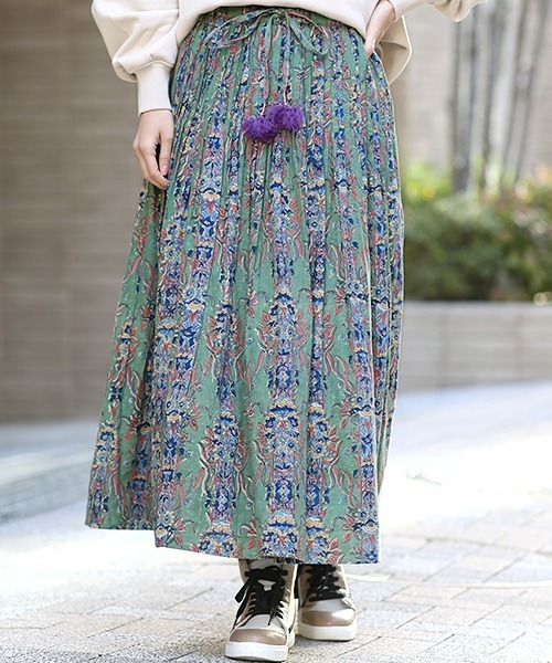 チチカカ（チチカカ）の「エコフレンドリーダイ ブロックプリントフラワースカート（スカート・レディース・パープル/マスタード/グリーン・FREE）」の2枚目の写真