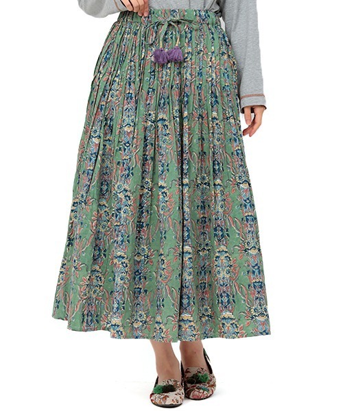 チチカカ（チチカカ）の「エコフレンドリーダイ ブロックプリントフラワースカート（スカート・レディース・パープル/マスタード/グリーン・FREE）」の8枚目の写真