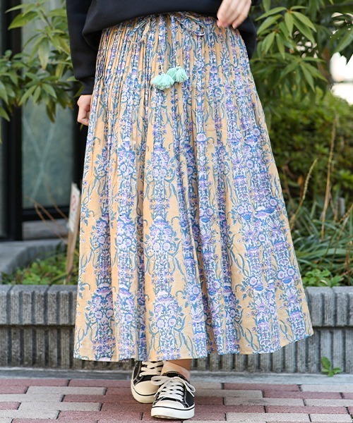 チチカカ（チチカカ）の「エコフレンドリーダイ ブロックプリントフラワースカート（スカート・レディース・パープル/マスタード/グリーン・FREE）」の7枚目の写真