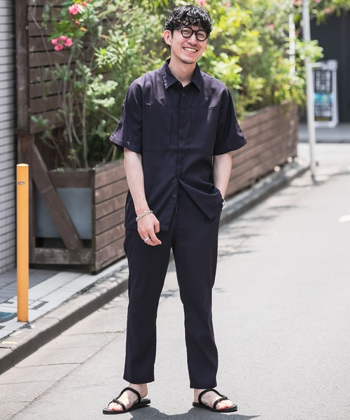 ITEMS URBANRESEARCH（アイテムズ アーバンリサーチ）の「『セットアップ着用可能』切り替えパナマ半袖シャツ（シャツ/ブラウス・メンズ・ブラック/ブラウン/ネイビー・LARGE/MEDIUM）」の3枚目の写真