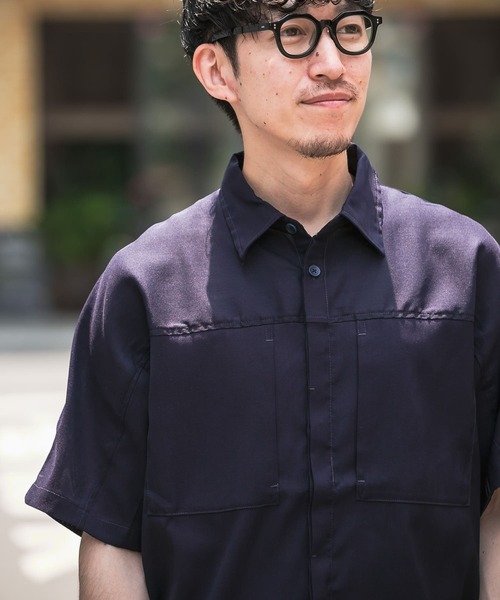 ITEMS URBANRESEARCH（アイテムズ アーバンリサーチ）の「『セットアップ着用可能』切り替えパナマ半袖シャツ（シャツ/ブラウス・メンズ・ブラック/ブラウン/ネイビー・LARGE/MEDIUM）」の4枚目の写真