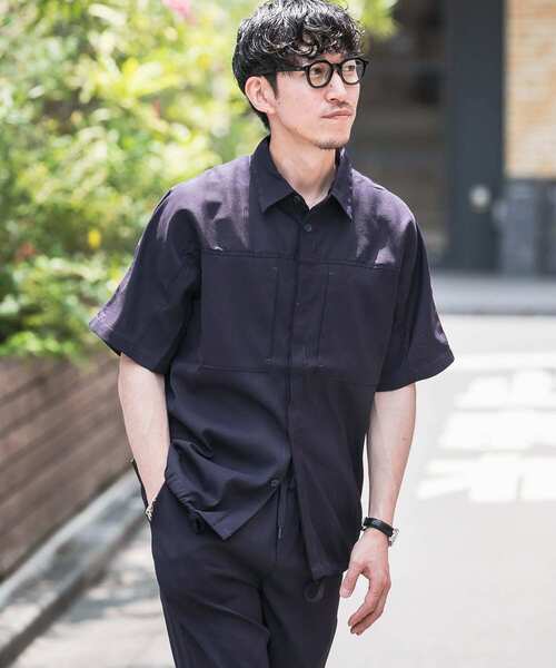 ITEMS URBANRESEARCH（アイテムズ アーバンリサーチ）の「『セットアップ着用可能』切り替えパナマ半袖シャツ（シャツ/ブラウス・メンズ・ブラック/ブラウン/ネイビー・LARGE/MEDIUM）」の5枚目の写真