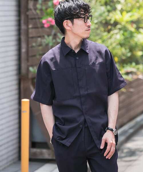 ITEMS URBANRESEARCH（アイテムズ アーバンリサーチ）の「『セットアップ着用可能』切り替えパナマ半袖シャツ（シャツ/ブラウス・メンズ・ブラック/ブラウン/ネイビー・LARGE/MEDIUM）」の6枚目の写真
