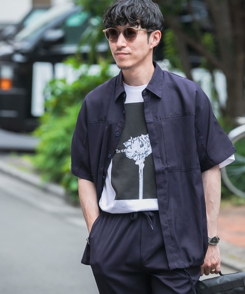ITEMS URBANRESEARCH（アイテムズ アーバンリサーチ）の「『セットアップ着用可能』切り替えパナマ半袖シャツ（シャツ/ブラウス・メンズ・ブラック/ブラウン/ネイビー・LARGE/MEDIUM）」の8枚目の写真