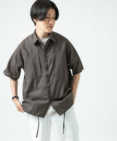 ITEMS URBANRESEARCH（アイテムズ アーバンリサーチ）の「『セットアップ着用可能』切り替えパナマ半袖シャツ（シャツ/ブラウス・メンズ・ブラック/ブラウン/ネイビー・LARGE/MEDIUM）」の10枚目の写真