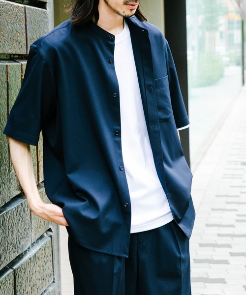 URBAN RESEARCH(アーバンリサーチ)の「WASHABLEウールショートスリーブバンドカラーシャツ(シャツ/ブラウス・メンズ・ライトグレー/ネイビー/グレー系その他・MEDIUM/LARGE)」の7枚目の写真