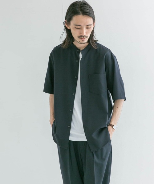 URBAN RESEARCH(アーバンリサーチ)の「WASHABLEウールショートスリーブバンドカラーシャツ(シャツ/ブラウス・メンズ・ライトグレー/ネイビー/グレー系その他・MEDIUM/LARGE)」の20枚目の写真