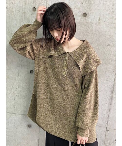 MURUA（ムルーア）の「ビッグカラールーズニット（ニット/セーター・レディース・ブラウン/イエロー・FREE）」の8枚目の写真