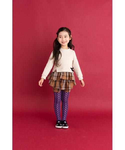 nino(ニノ)の「チェックギャザーペプラム ショートパンツ(その他パンツ・キッズ・ベージュ/ネイビー・140cm/150cm/130cm)」の3枚目の写真