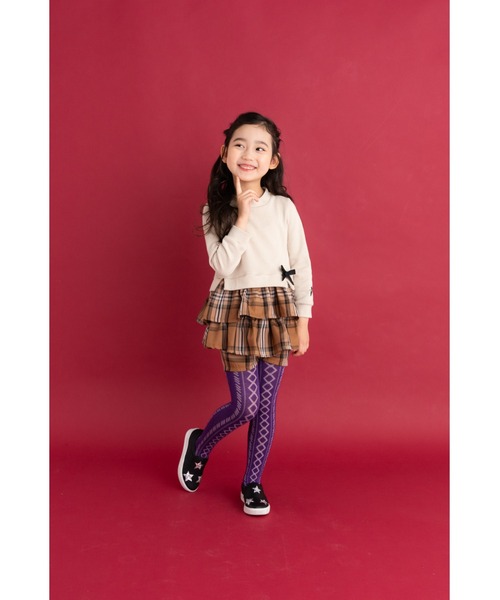 nino(ニノ)の「チェックギャザーペプラム ショートパンツ(その他パンツ・キッズ・ベージュ/ネイビー・140cm/150cm/130cm)」の4枚目の写真