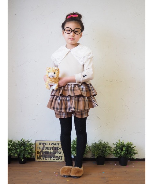 nino(ニノ)の「チェックギャザーペプラム ショートパンツ(その他パンツ・キッズ・ベージュ/ネイビー・140cm/150cm/130cm)」の19枚目の写真