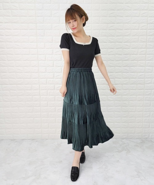 Lace Ladies(レースレディース)の「ベルベット Aライン ウエストゴム プリーツ切替スカート(スカート・レディース・ブラック/ベージュ/ブラウン/グリーン/グレー・FREE)」の12枚目の写真
