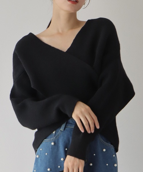 BLUEEAST(ブルーイースト)の「クロスニット(ニット/セーター・レディース・ブラック/グレー/ブラウン/アイボリー/カーキ/ブルー/ピンク/ベージュ/グレー系/ベージュ系・MEDIUM)」の3枚目の写真