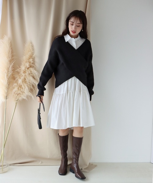 BLUEEAST(ブルーイースト)の「クロスニット(ニット/セーター・レディース・ブラック/グレー/ブラウン/アイボリー/カーキ/ブルー/ピンク/ベージュ/グレー系/ベージュ系・MEDIUM)」の11枚目の写真