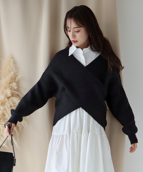 BLUEEAST(ブルーイースト)の「クロスニット(ニット/セーター・レディース・ブラック/グレー/ブラウン/アイボリー/カーキ/ブルー/ピンク/ベージュ/グレー系/ベージュ系・MEDIUM)」の12枚目の写真